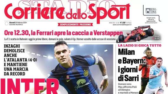 Inzaghi demolisce anche l'Atalanta, l'Inter come la Juve nel 2014: la prima pagina del Corriere dello Sport