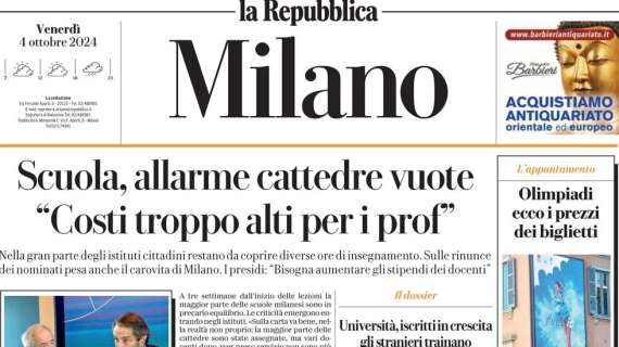 La prima pagina de La Repubblica: "Inchiesta ultras, dalle minacce alle coltellate"