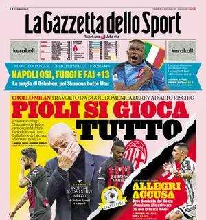 Crollo Milan, l'apertura della Gazzetta: "Pioli si gioca tutto". Derby ad alto rischio