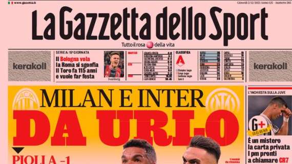 La prima pagina de La Gazzetta dello Sport: "Milan e Inter da urlo"