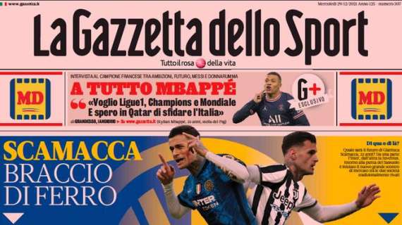 La prima pagina de La Gazzetta dello Sport: "Scamacca, l'Inter stoppa la Juve"