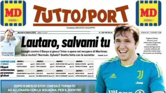 Tuttosport in apertura: "Lautaro, salvami tu". Inzaghi spera nel recupero dell'argentino