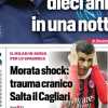 Il CorSport in prima pagina: "Morata shock: trauma cranico. Salta il Cagliari"