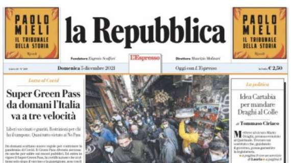 La Repubblica: "Il Napoli capitola e cede lo scettro. Milan in testa"
