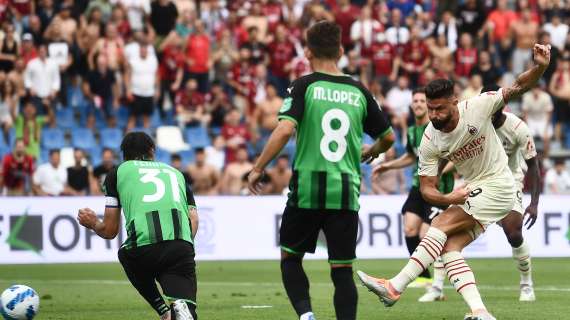 SAS-MIL (0-3): fine primo tempo. Milan mostruoso: doppietta di Giroud e gol di Kessie su 3 assist di Leao