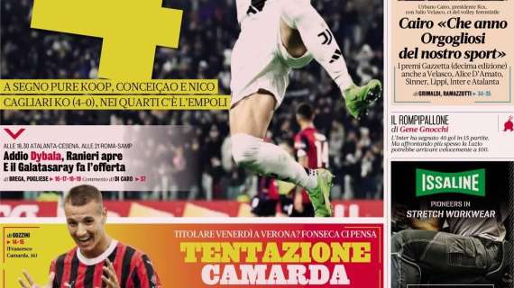 La Gazzetta in prima pagina sul Milan: "Tentazione Camarda"