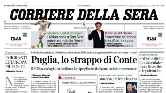 Il CorSera in prima pagina: "Il Milan cade a San Siro: primo round alla Roma”