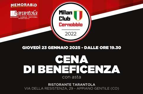 Milan Club Cernobbio, cena di beneficenza giovedì 23. Presenti grandi ex rossoneri