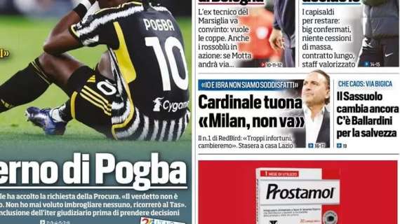 Tuttosport in prima pagina: "Cardinale tuona: 'Milan, non va'"