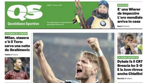 Il QS in prima pagina: "Milan, stasera c'è il Toro: serve una notte da Ibrahimovic"