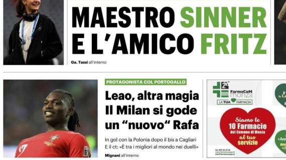 Il QS in prima pagina: "Leao altra magia, il Milan si gode un nuovo Rafa"