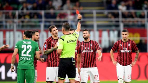 Milan, tre cartellini rossi in sei partite di Serie A
