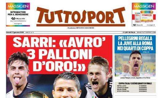 Tuttosport, Sarri: "Avrò 3 Palloni d'Oro! Pellegrini elimina il Parma"