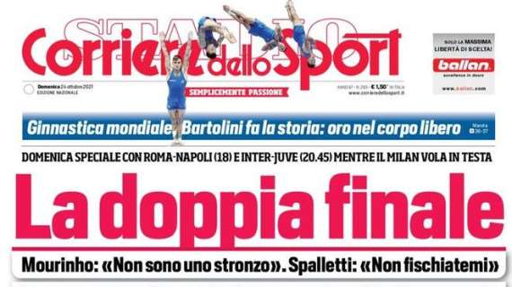 L'apertura del Corriere dello Sport su Roma-Napoli e Inter-Juventus: "La doppia finale"