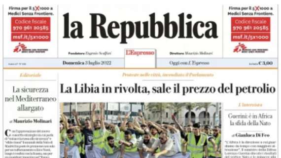 La Repubblica in prima pagina: "Sorpresa Inter: fondi arabi e USA vogliono comprarla"