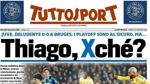 Tuttosport ironizza sulla pareggite della Juve: "Thiago Xché?"