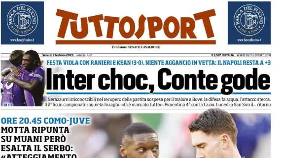 Tuttosport: "Inter choc, Conte gode: il Napoli resta a +3"