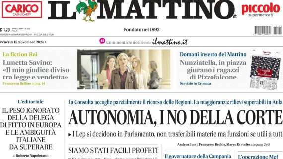 Il Mattino: "Nations, ai quarti con l'1-0 al Belgio: Di Lorenzo, che assist"