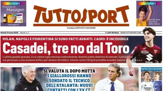 Tuttosport: "Napoli, Milan e Fiorentina su Casadei: no del Torino"