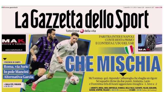 Gazzetta dello Sport: "Che mischia. Pari tra Inter e Napoli"