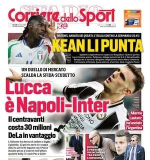 Corriere dello Sport: "Lucca, è Napoli-Inter: costa 30mln, DeLa in vantaggio"