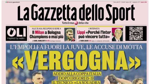 La Gazzetta dello Sport sul clamoroso ko della Juve: "Vergogna"