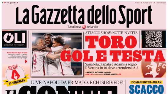 Gazzetta dello Sport: "Il Conte torna: Juve-Napoli da primato"