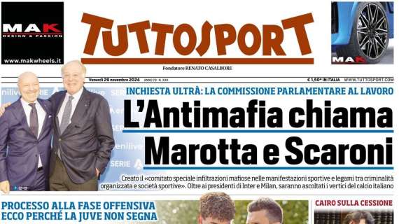 Tuttosport sull'inchiesta ultrà: "L'Antimafia chiama Marotta e Scaroni"